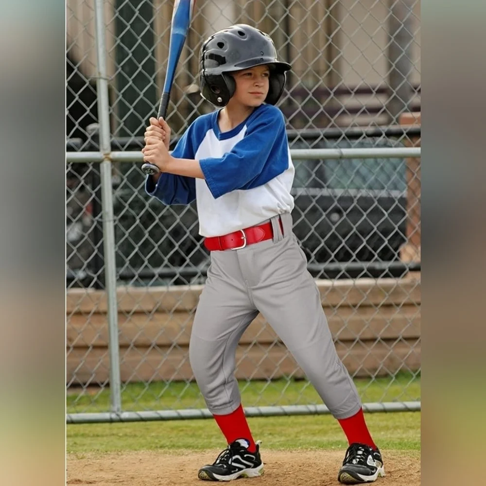 Youths Gray Knicker Pant With Red & Blue Socks and Belts